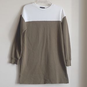 H&M Color Block Tunic Sweatshirt Army Green White Size 10 3/4 Sleeve